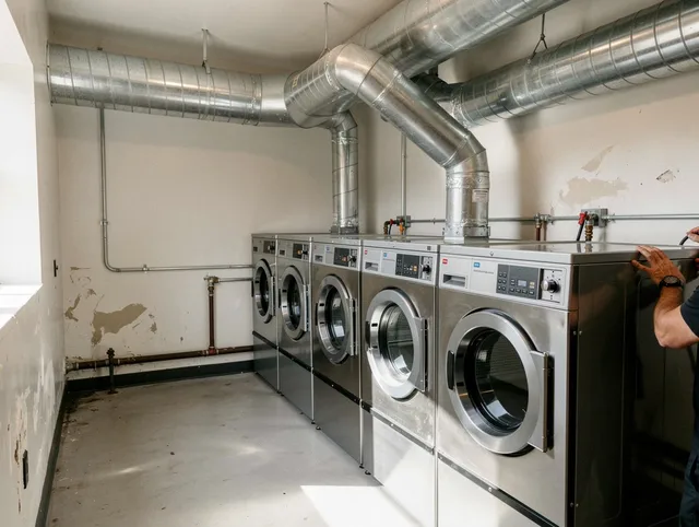 Orange Dryer Vent Cleaning team performing large-scale commercial dryer vent cleaning in Orange
