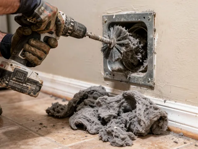 Certified Orange Dryer Vent Cleaning technician performing dryer vent cleaning in Orange