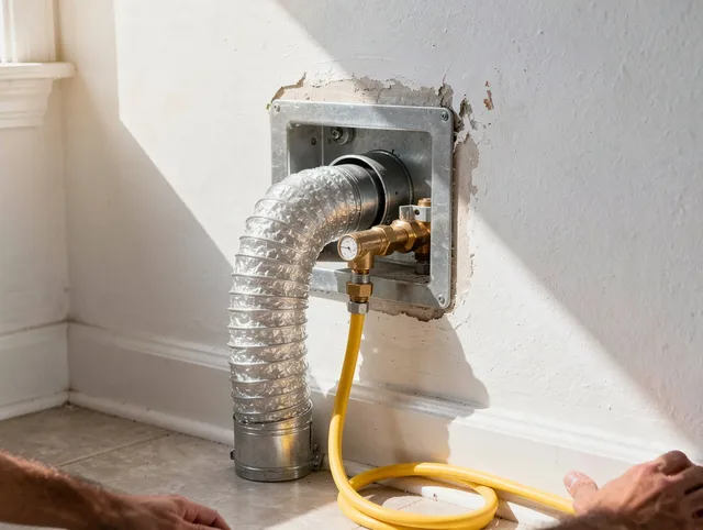 Orange Dryer Vent Cleaning certified technician performing specialized gas dryer vent cleaning in Orange